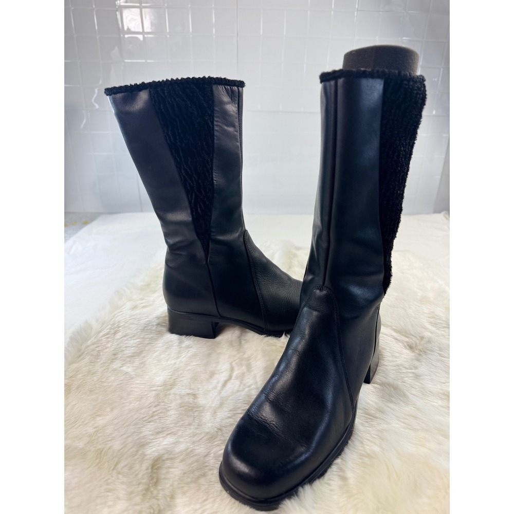 Nexday Black Leather Mid-Calf Boots Side Zip Fleece Lined Made in Canada Size 11